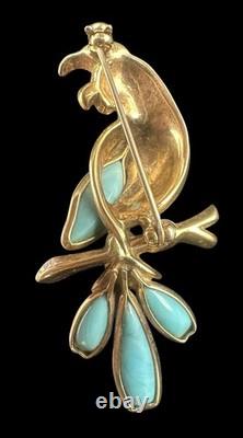 Vtg Trifari Petalette Bird Parrot Powder Blue Glass Gold Plated Philippe Brooch