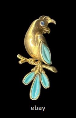 Vtg Trifari Petalette Bird Parrot Powder Blue Glass Gold Plated Philippe Brooch