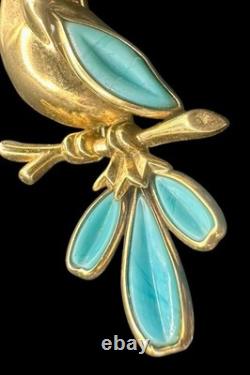 Vtg Trifari Petalette Bird Parrot Powder Blue Glass Gold Plated Philippe Brooch