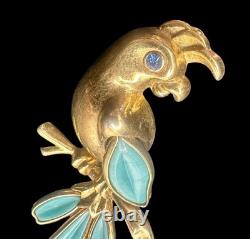 Vtg Trifari Petalette Bird Parrot Powder Blue Glass Gold Plated Philippe Brooch