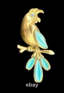 Vtg Trifari Petalette Bird Parrot Powder Blue Glass Gold Plated Philippe Brooch