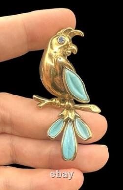 Vtg Trifari Petalette Bird Parrot Powder Blue Glass Gold Plated Philippe Brooch