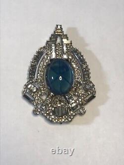 Vtg Trifari Philippe Shield Sim. Star Sapphire Rhinestones Fur Dress Clip READ
