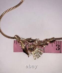 Vtg Unsigned 50s Alfred Philippe Scottish Thistle Baguette Rhinestone Necklace