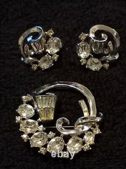 Vtg signed Crown Trifari Alfred Philippe Promenade brooch. 1952 and earrings
